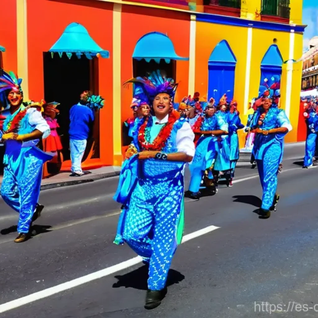 카나리아제도 카니발 페스티벌 - **Prompt:** A vibrant and dynamic street parade scene during the "Ritmos Latinos" themed Carnaval de...