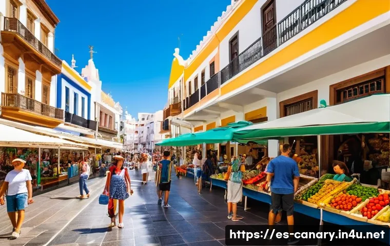 카나리아제도 범죄 발생률 - **Prompt:** "A vibrant street market scene in Las Palmas de Gran Canaria on a sunny day. Diverse peo...