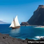 카나리아제도 스페인 정복사 - A detailed historical scene depicting the first European explorers arriving at the Canary Islands in...