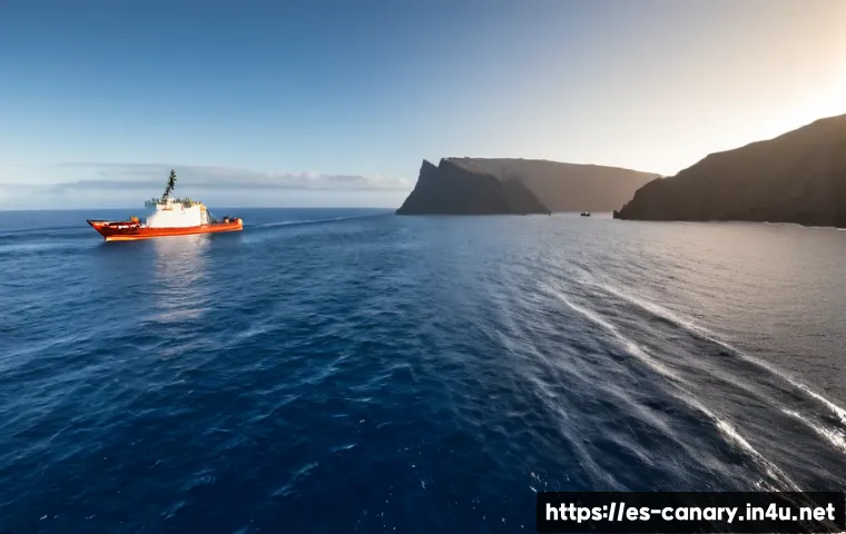 카나리아제도 해적 공격 사건 - Photorealistic maritime security scene near the Canary Islands at sunrise, Spanish Coast Guard patro...